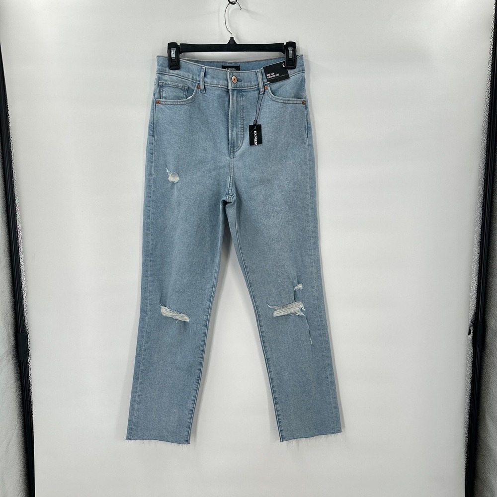 Express Mom Jeans Size 23 Super High‎ Rise Distressed Light Wash Denim